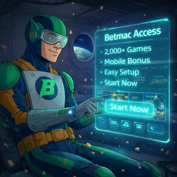 At Betmac App Download, players interact with a holographic mobile app interface in zero gravity.