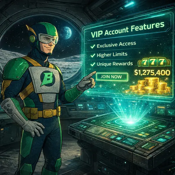 Captain Betway engaging with holographic login display at Bet mac, anticipating VIP rewards in lunar solitude.