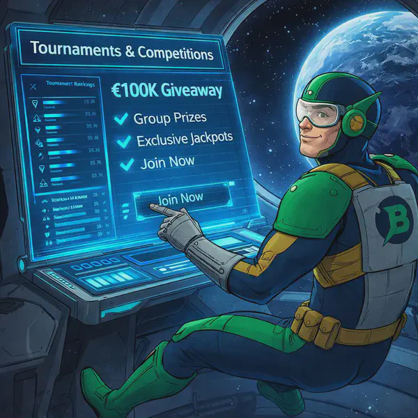 Captain Betway strategizes at the Tournaments & Competitions console in zero gravity.